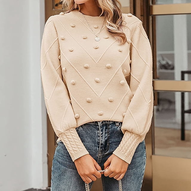 Aqestyerly Cardigans à Capuche pour Femmes Mode Automne Femmes Couleur Unie Pompon Chandail Col Rond