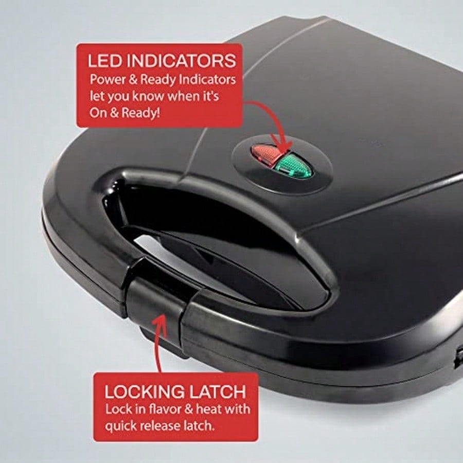 Electric Nonstick Belgian Waffle Iron Snack Maker Machine Breakfast Sandwiches Compact and Portable 2 Slice Black