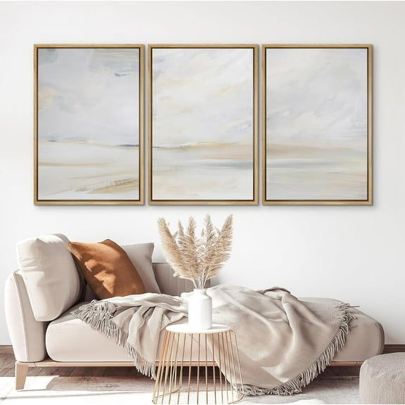 PixonSign Framed Wall Art Set Watercolor Pastel Misty Sand Dune Landscape Nature Wilderness Scenic Modern Art Decor Minimalist Relax/Calm for Living Room, Bedroom, Office - 16"x24"x3 Natural