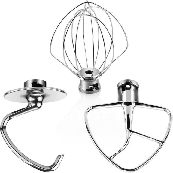 Stainless Steel Accessories for Kitchenaid 4.5/5 Qt Tilt Head Stand Mixer, Whisk, Dough Hook and Flat Beater Attachment for KSM45, KSM75, KSM90, KSM150, Heavy Duty, Dishwasher Safe