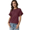 thumbnail image 1 of Womens Short Sleeve Tops Summer Tshirts Casual Ruffle Crewneck Fashion Blouse Dark red XXL, 1 of 9