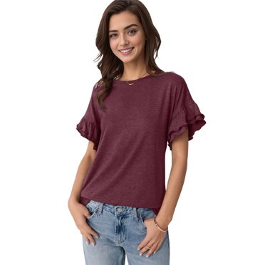 Womens Short Sleeve Tops Dark Red L