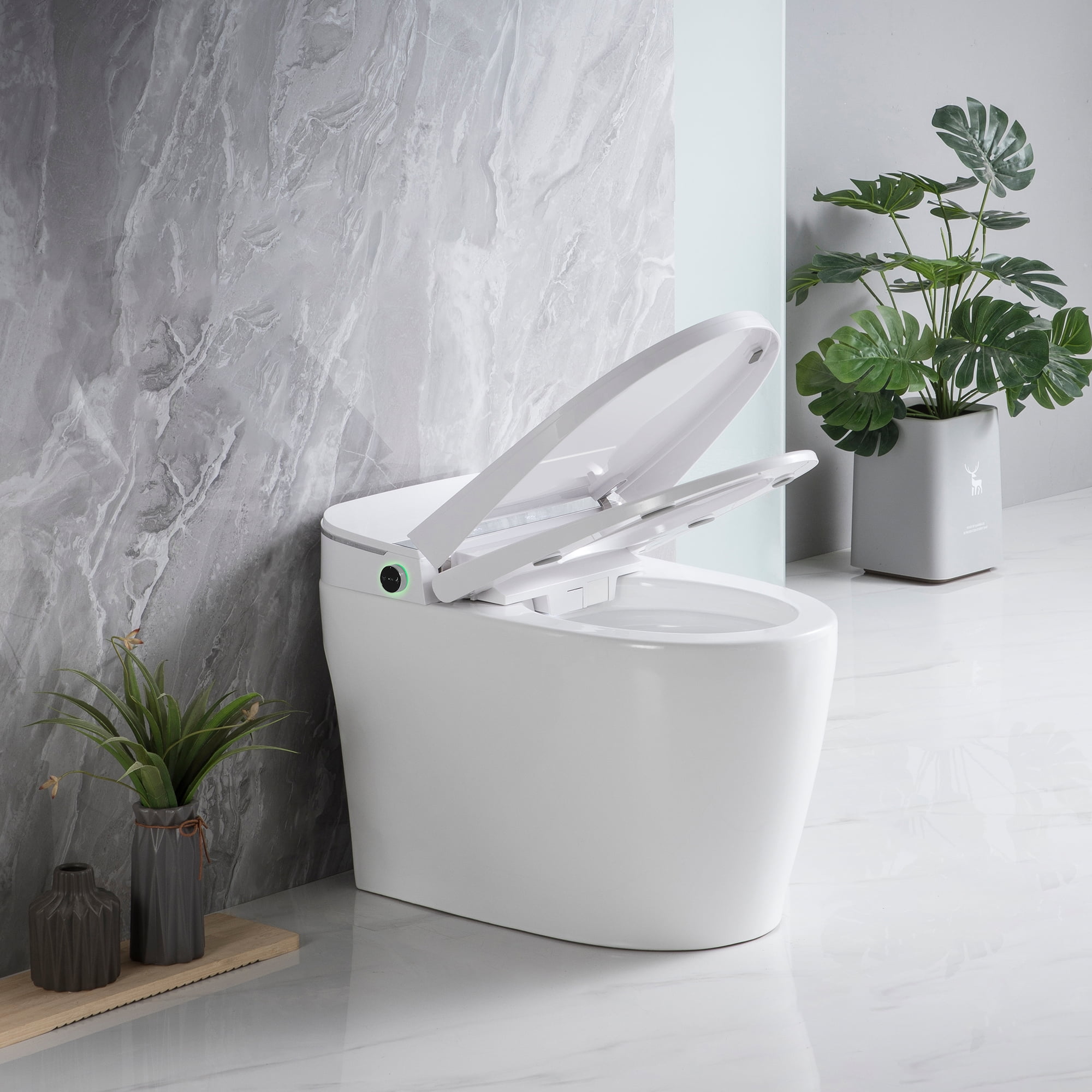 UKEEP Elongated one-piece Smart Toilet with Advance Bidet And Soft Closing  Seat, Auto Dual Flush, UV-LED Sterilization, Heated Seat, Warm Water and  Dry 