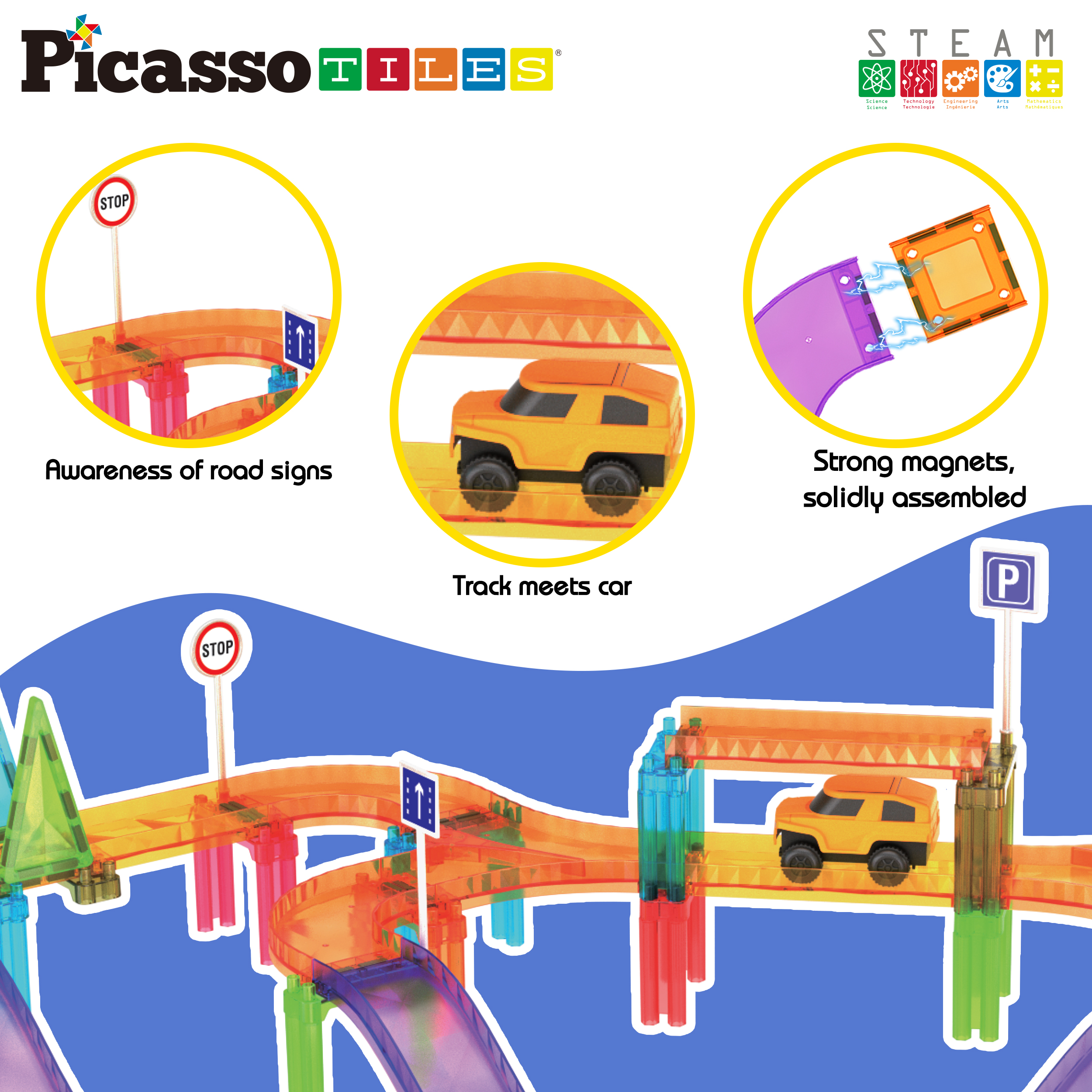 Picasso Tiles 60-Piece Mini Magnetic Race Track Set photo 7