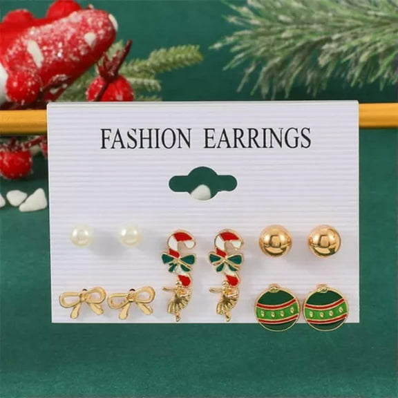 GKNET 6Pairs Christmas Earrings Ear Stud Women 2024 Fashion Santa Claus Jewellery Gift-Christmas Earrings#1