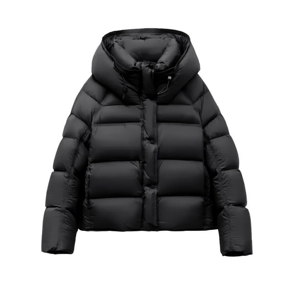 Comdrip Short Puffer Coat Women! Women's Thick Down Jacket with Hood White Jackets Winter Short Warm Coats Female Outwear Parkas for Women Black M