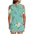 thumbnail image 6 of Women's Summer Trendy Tops Floral Printed Cold Shoulder Tunic Tee Shirt V Neck Short Sleeve Casual Blouses Beach Outfits (M, Green 02), 6 of 7