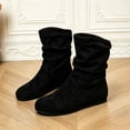 thumbnail image 6 of FRSASU Women's Flat Mid‑Calf Boots Faux Suede Round Toe Pull‑On Casual Mid Boots, Soft Comfortable Fall Winter Boots Black, 6 of 8