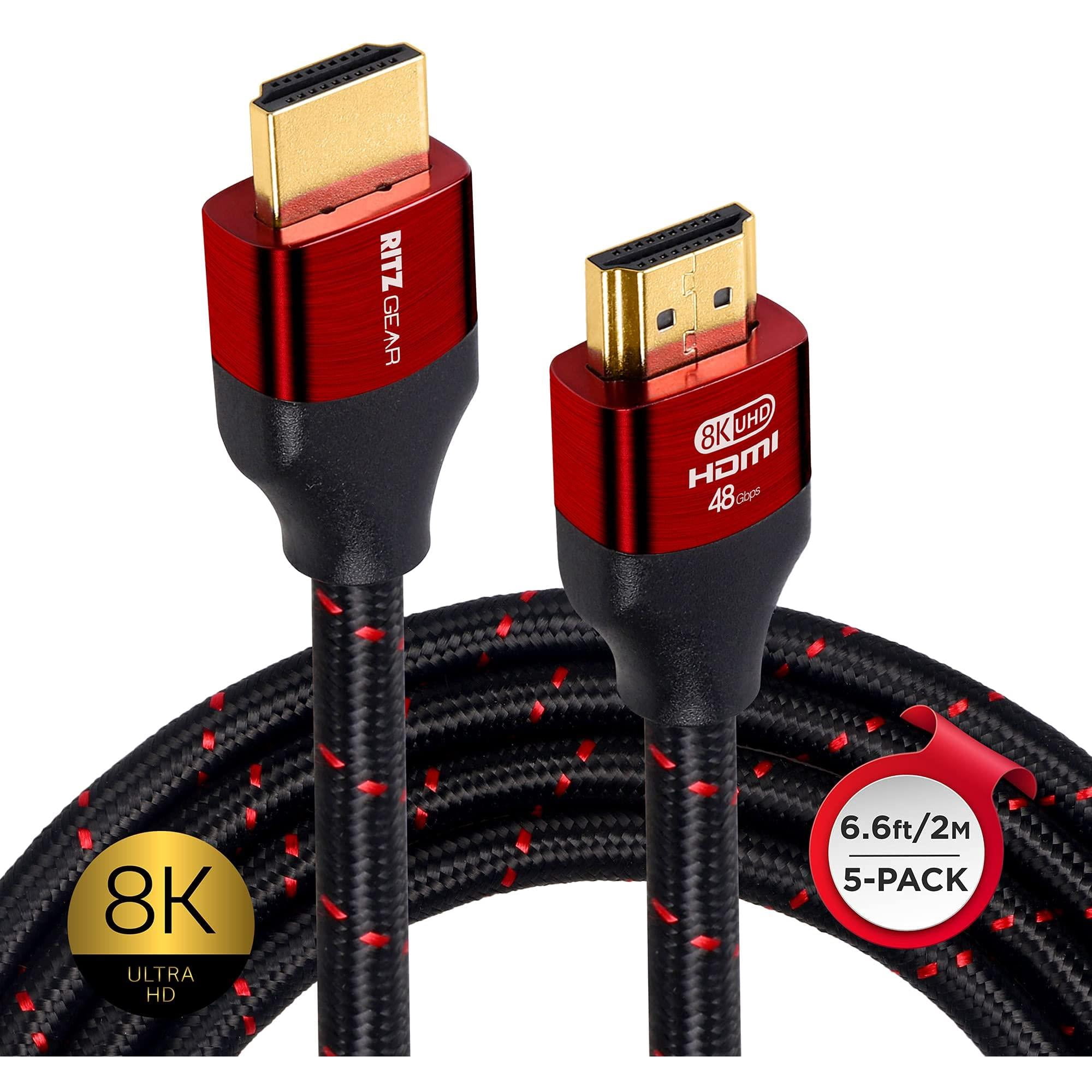 Ritz Gear 8K HDMI Cable 6.6 ft [5 Pack] Compatible with PS5, PS4, PS3, Xbox, Roku, Apple TV, Gaming PC, Laptop or Monitor, Braided Nylon Cord & Gold Connectors, Ultra High Speed HDMI 2.1 with Ethernet