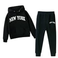 thumbnail image 5 of Toddler Baby Girls Fall Outfit Sweatshirt Kids Boys Kids Letter Hooded Tracksuit Unisex Hoodie Sweatpants Set Casual 2 Piece Outfits Size 3-4T, 5 of 5