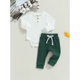 thumbnail image 4 of Baby Boy 2 Piece Outfit 3 6 12 18 24M Solid Color Ribbed Button Long Sleeve Rompers and Elastic Pants Fall Spring Clothes, 4 of 10