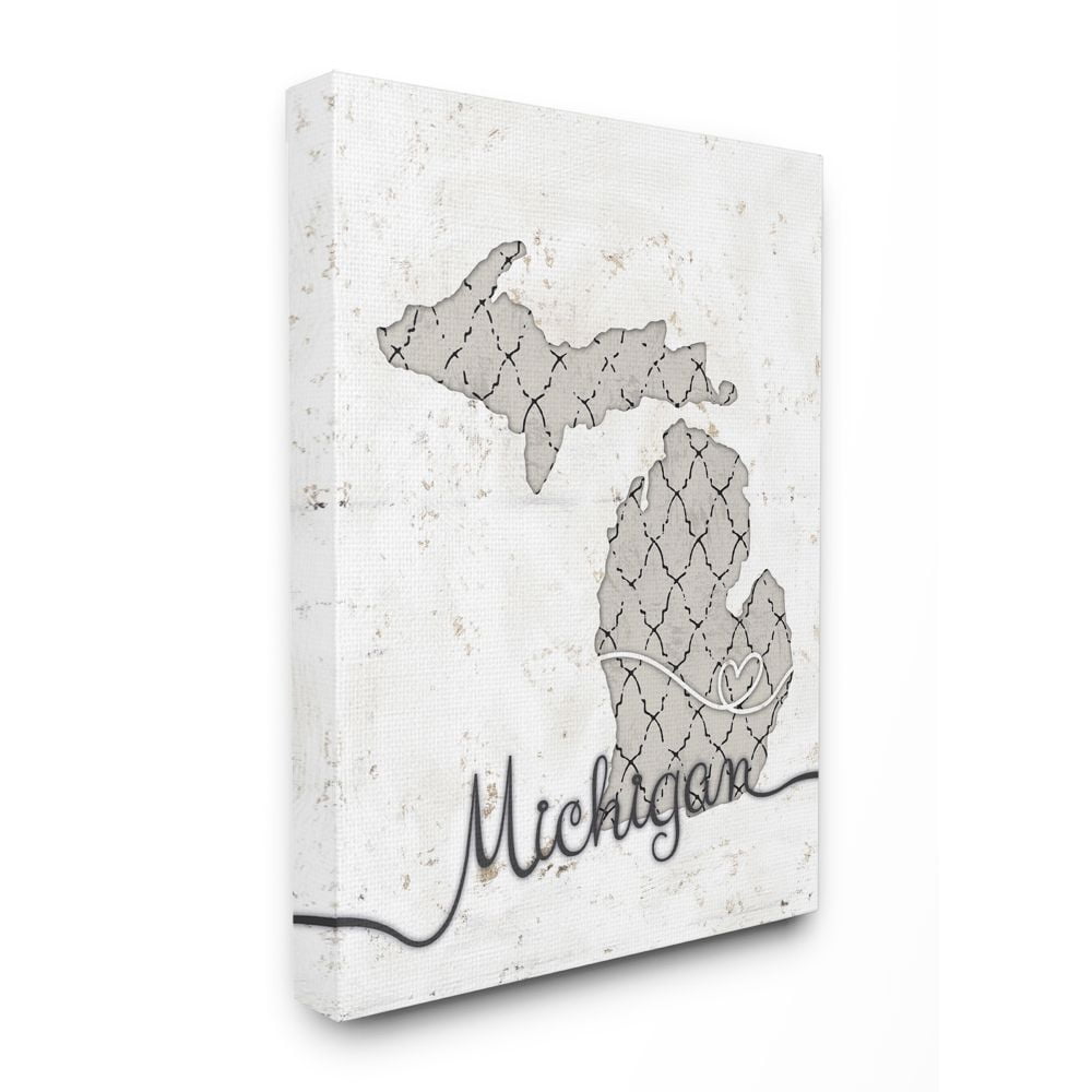 Stupell Industries Michigan Patterned Grey US State Design Canvas Wall Art by Ziwei Li