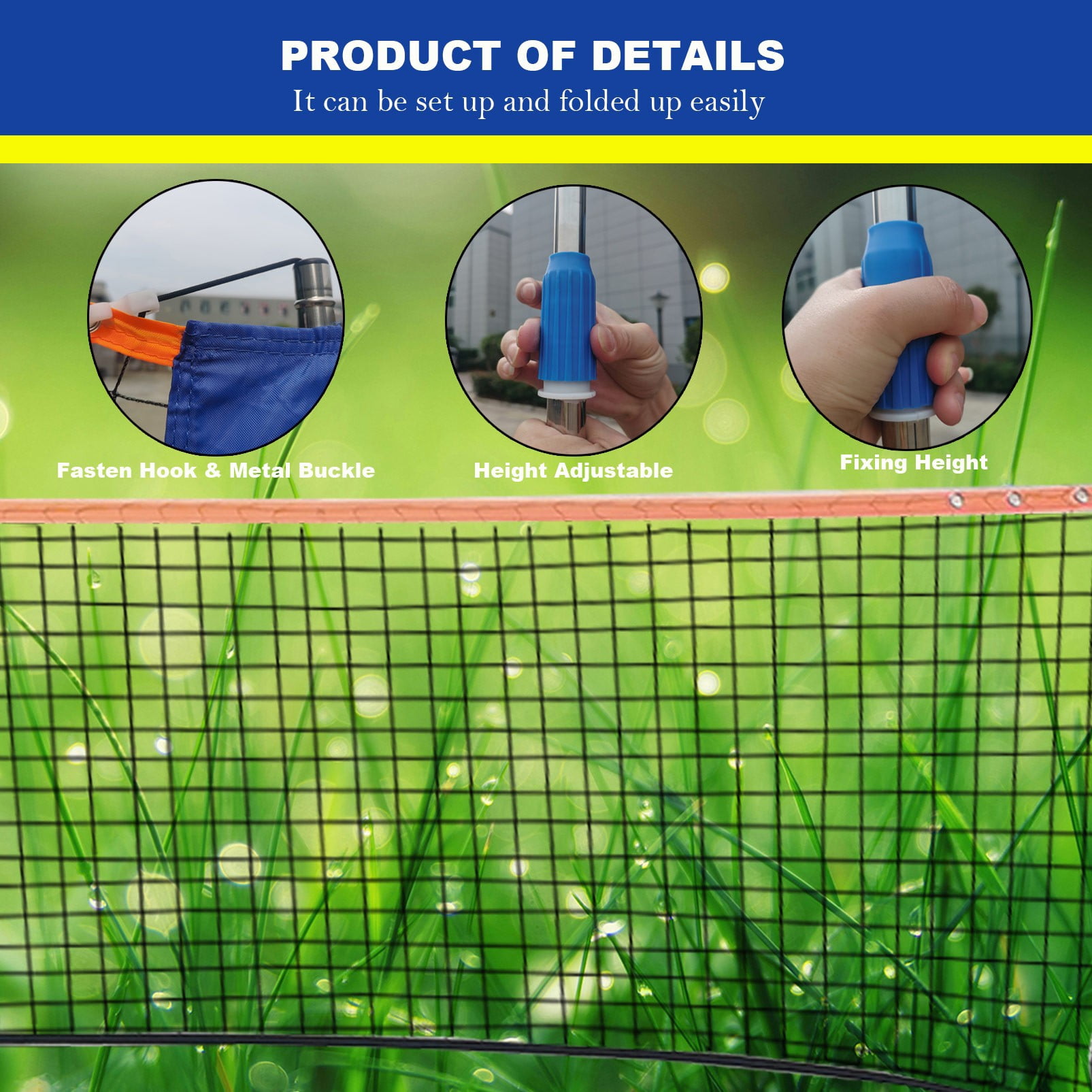 5.1m/17ft Portable Height Adjustable Badminton Volleyball Tennis Net Set Multi-purpose Sports Equipment with Poles Stand and Carry Bag for Kids Adult Outdoor Exercise