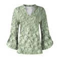 thumbnail image 3 of Women's Long Sleeve T-shirt 3/4 Length Sleeve Womens Tops V Neck Spring Shirts 2025 Petal Bell Sleeve Plus Size Boho Ethnic Style Tee Shirts,Green Women's Long sleeve T-shirt S, 3 of 6