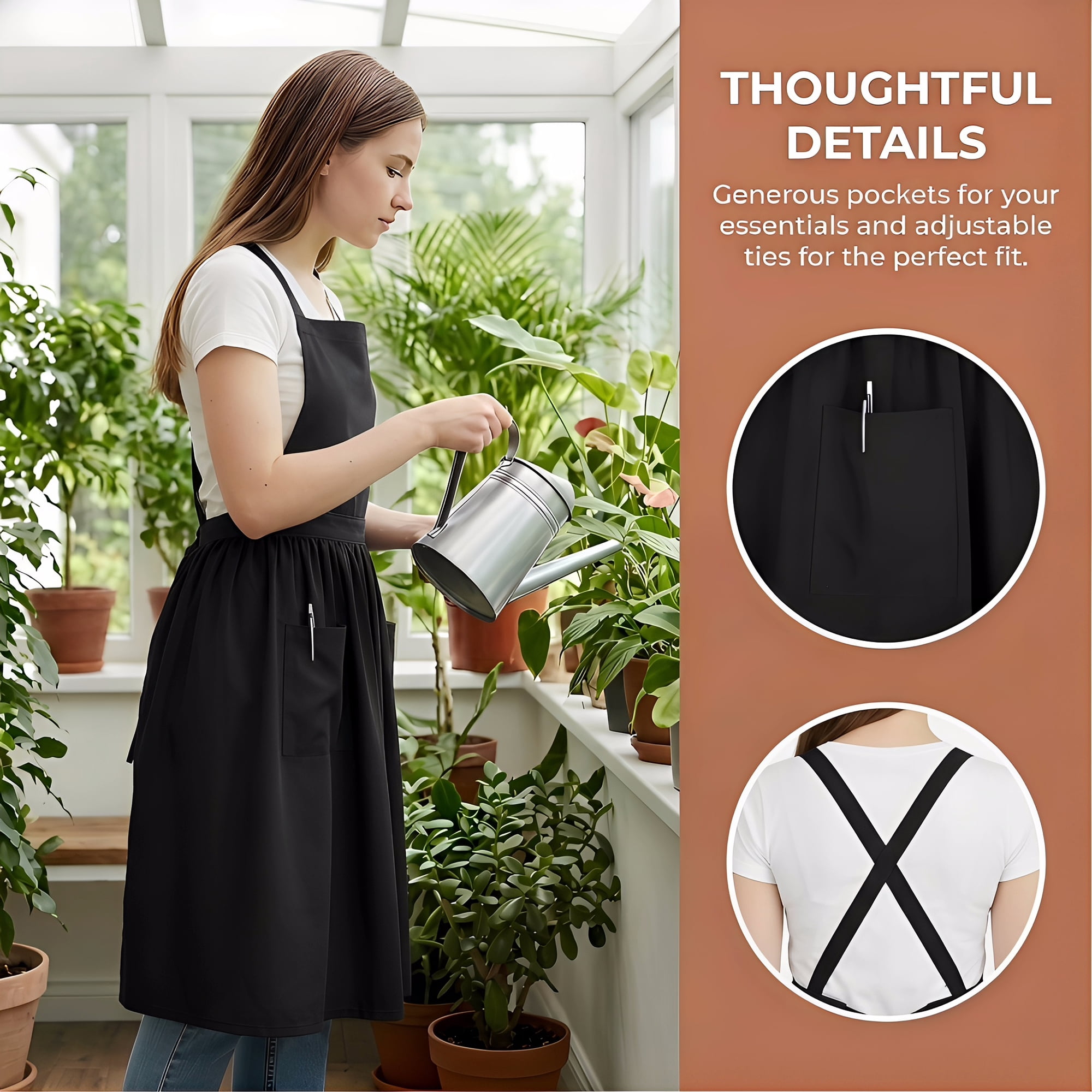 Unique Bargains Women's Kitchen Apron Long Waist Cooking Apron 37.4x50.4in Black
