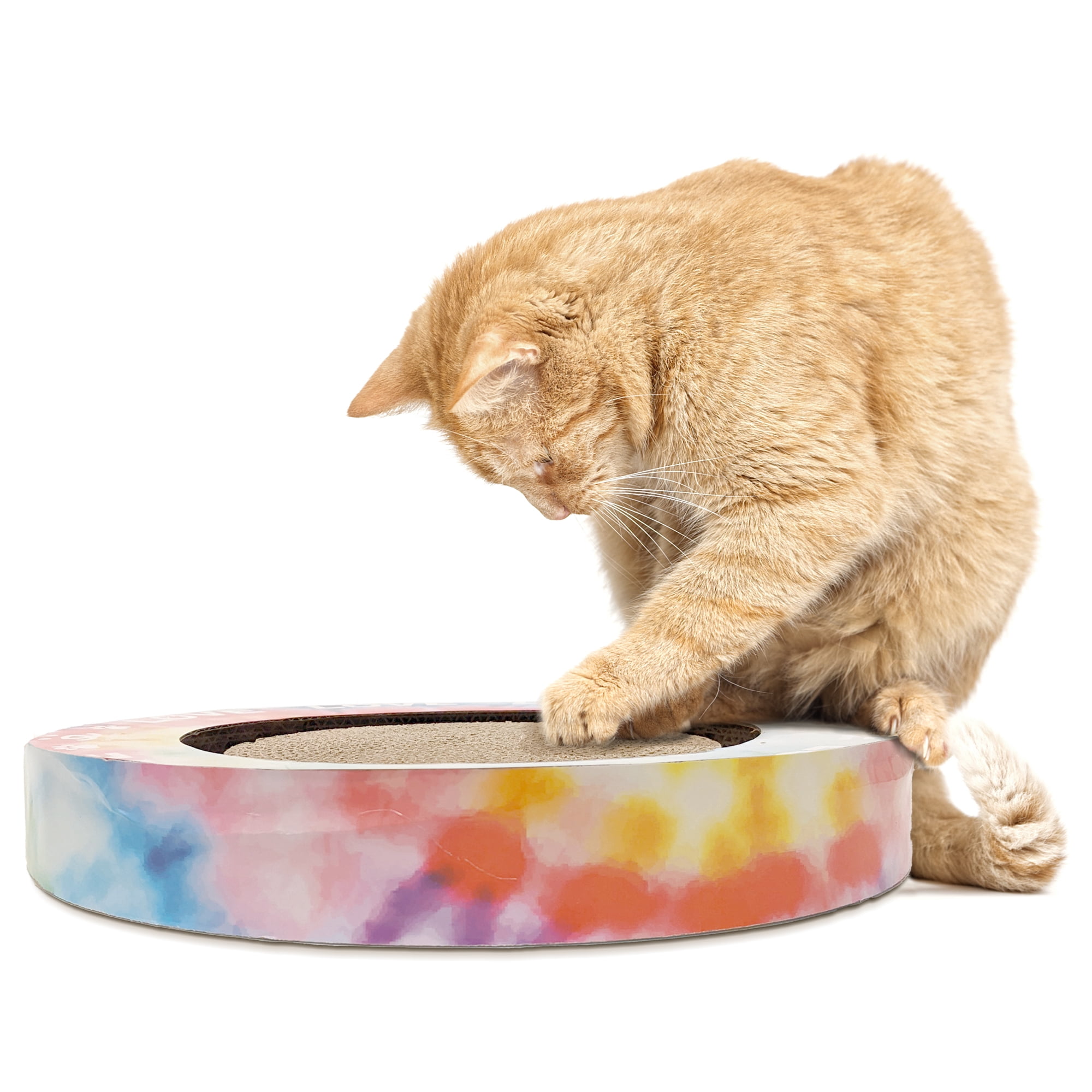 Best Friends Cat Scratcher-Round Track with Spinning Ball-Tie Dye-14"
