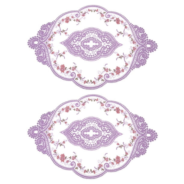 Uxcell 2Pack 12x17-in Retro Lace Placemat Oval French Crochet Doilies Coasters Morado Oscuro