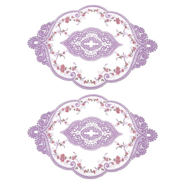 Uxcell 2Pack 12x17-in Retro Lace Placemat Oval French Crochet Doilies Coasters Morado Oscuro