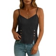 thumbnail image 6 of RQYYD Womens Sleeveless V Neck Spaghetti Strap Tops Casual Side Button Blouses Linen Blend Tee Shirts Clothes, 6 of 7