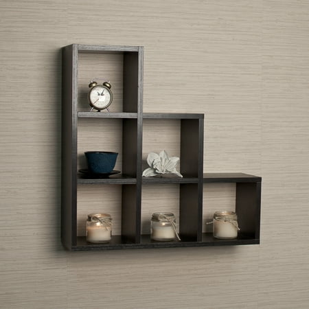Danya B Stepped Six Cubby Decorative Black Wall Shelf Danya B Stepped Six Cubby Decorative Black Wall Shelf