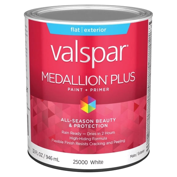 Valspar 25000 White Base Medallion Plus Exterior Paint & Primer, Flat, 1 Quart