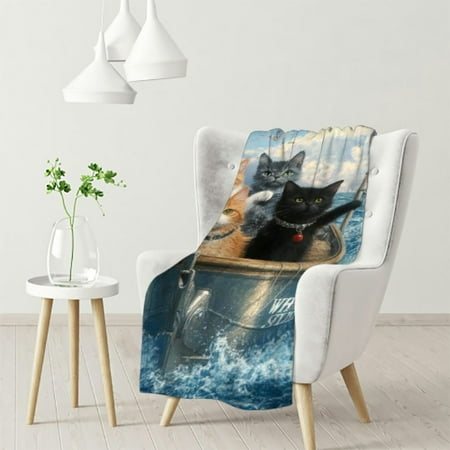 

WHKANG Funny Cats Throw Blanket Ultra Soft Warm All Season The Two Brave Cats are Drifting in The Steel Decorative 60x80in