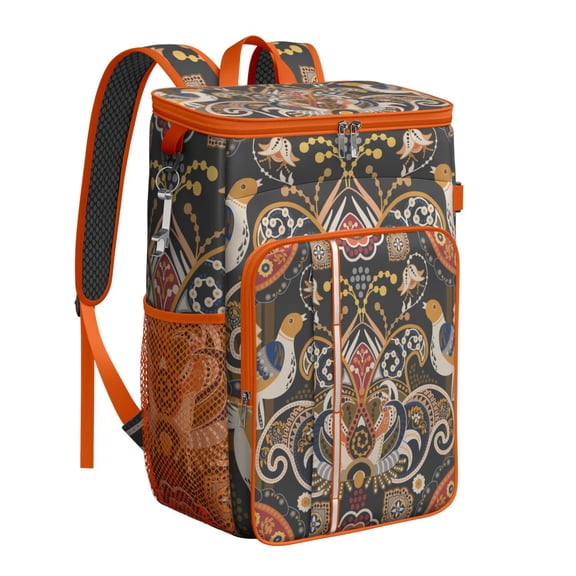 Colorful Geometric Insulated Cooler Backpack - Leakproof 20L Soft Cooler Bag with Padded Straps, Ideal for Hiking, Picnics & Travel