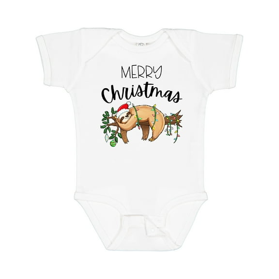Inktastic Merry Christmas Cute Sloth with Santa Hat and Lights Boys or Girls Baby Bodysuit