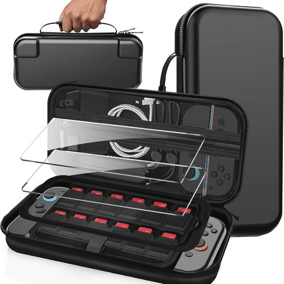 ALEXUNICON Travel Carrying Case for Nintendo Switch 2 2025, Large Volume Accessories Bundle Holder, 2 Screen Protector, Hard Protective Cover Estuche Funda with 12 Game Cards, Black
