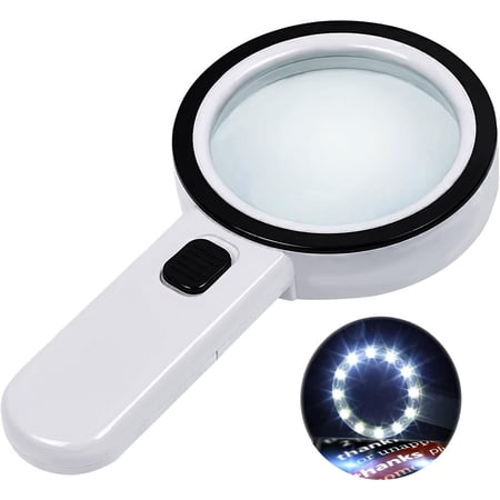 Magnifying Glass with Light, Ultra-Clear Lightweight Handheld Reading Magnifier with 12 LEDs, Distortion-Free Optical Lens for Seniors, Macular Degeneration, Close Work, Coins & Pill Bottles