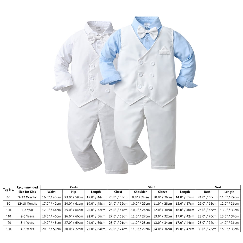 FYMNSI Baby Boy Clothes Gentleman Outfits Long Sleeve Wedding Party Tuxedo Suit Toddler Dress Shirt+Bowtie+Vest+Pants Set 9-12 Months