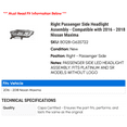 thumbnail image 2 of Right Passenger Side Headlight Assembly - Compatible with 2016 - 2018 Nissan Maxima 2017, 2 of 2