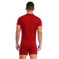 thumbnail image 2 of LiiYii Combinaison à Manches Courtes pour Hommes Pyjama une Pièce Extensible Gym Entraînement Col à Revers Rouge 3TG, 2 of 6