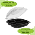 thumbnail image 4 of EcoQuality 9x9x3 Inch 3 Compartment Black Hinged Takeout Containers with Clear Lids Food Storage Clamshell for Meal Prep, Restaurant, Catering, and Takeout Packaging (20), 4 of 8