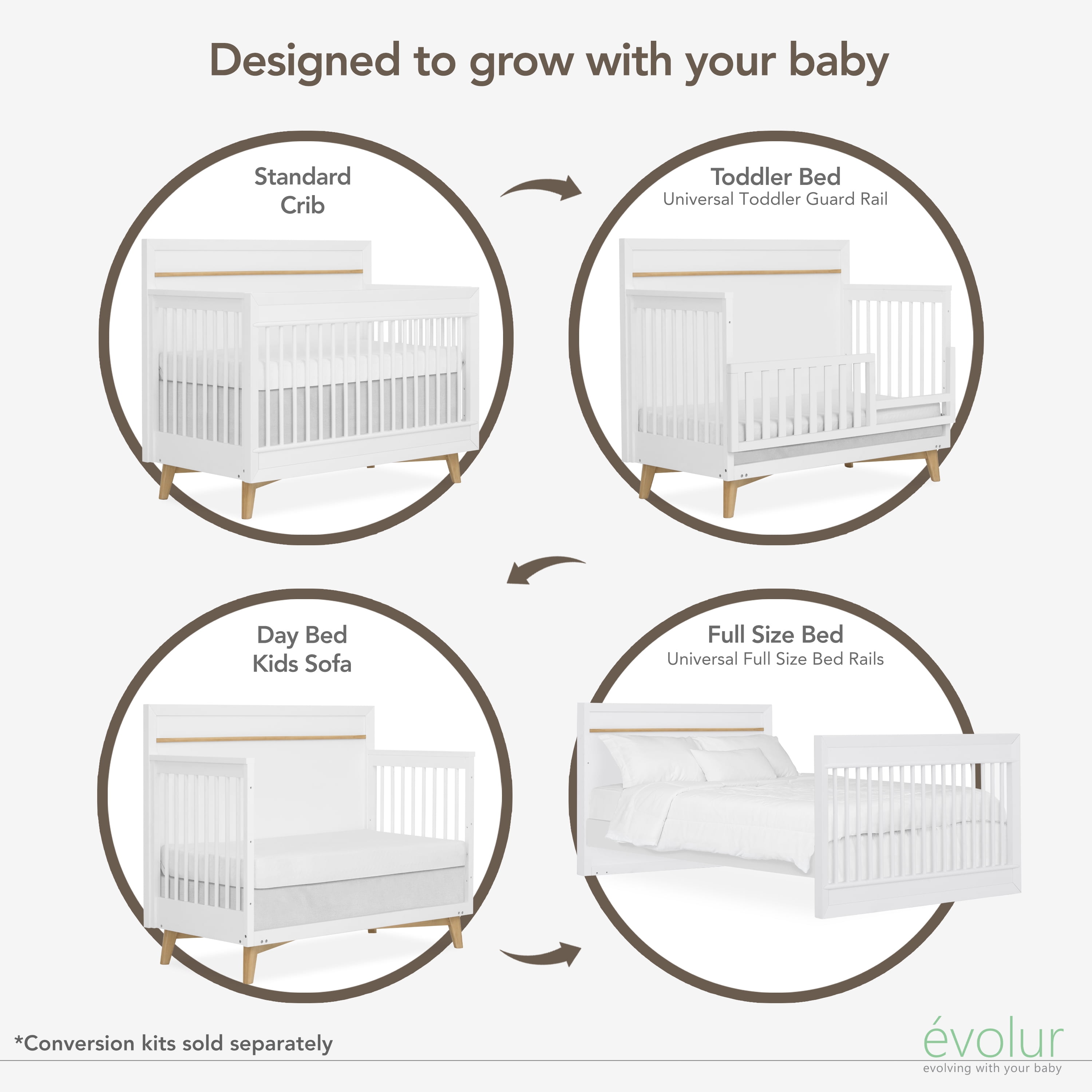 Evolur Andorra Convertible Crib Toddler Guard Rail I Full Assembly I Lasting Quality, Weathered White