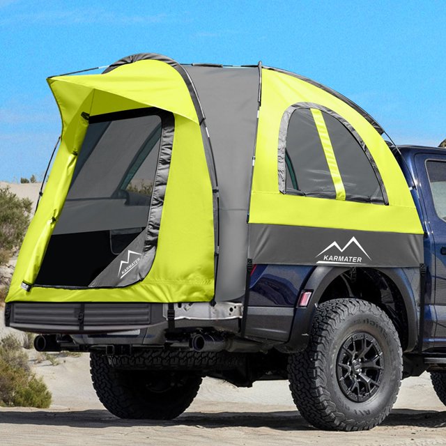 Pickup Truck Tent, Waterproof PU2000mm for Camping 5.5-6 Ft Bed,2-Person Sleeping with Double Layer Design Windows, Portable Bed Tent Expandable Triangle Sunshade Awning