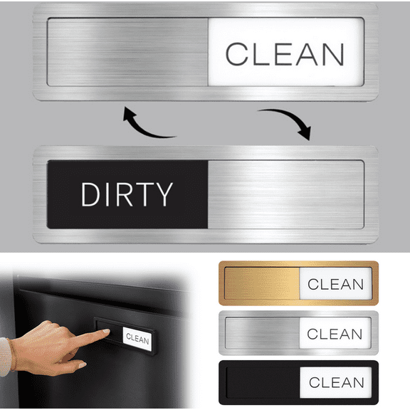 Dishwasher Clean Dirty Sign-Stainless Steel Clean Dirty Magnet for Dishwasher,Dishwasher Slider Easy To Indicator - Kitchen Gadgets (Silver)