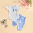 thumbnail image 2 of UngA Baby Boy Summer Clothes 0 3 6 12 18 Months Basic Romper Plaid Pant Set Newborn Infant Going Coming Home Outfits (Blue,6-12 Months), 2 of 5