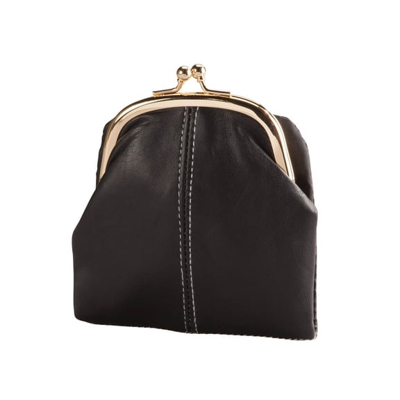 RFID Vintage-Style Coin Purse, Genuine Leather, Black