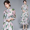 thumbnail image 1 of Dropshipping Nouvelle Robe Midi Décontractée d'Été et d'Automne avec Imprimé de Fruits, Nœud Papillon, Foulard à Col, Manches 3/4, Taille Empire, pour Femmes, Fête, Plage, 1 of 7