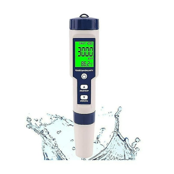 Swimming pool salinity tester, digital salinity meter, high precision five-in-one salt water salinity tester, IP67 W