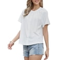 thumbnail image 4 of INSPIRE CHIC Summer Tops for Women Short Sleeve Ruched Crew Neck Dressy Casual Button Down Shirts S White, 4 of 6