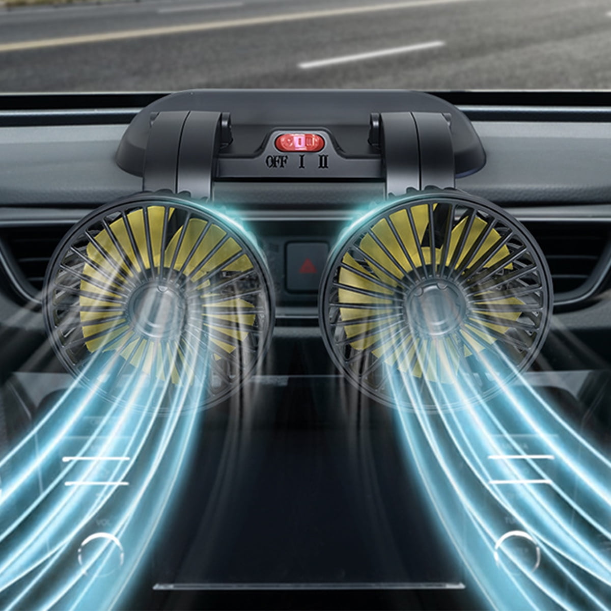 Toorise Electric Car Fan Dual Head Automobile Fans 2 Speed Adjustable