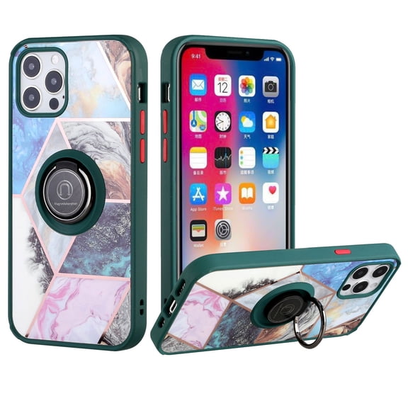 Bemz Ring Series Case for iPhone 14 Plus (TPU Silicone Cover with Magnetic Stand) - Green on Galaxy Marble