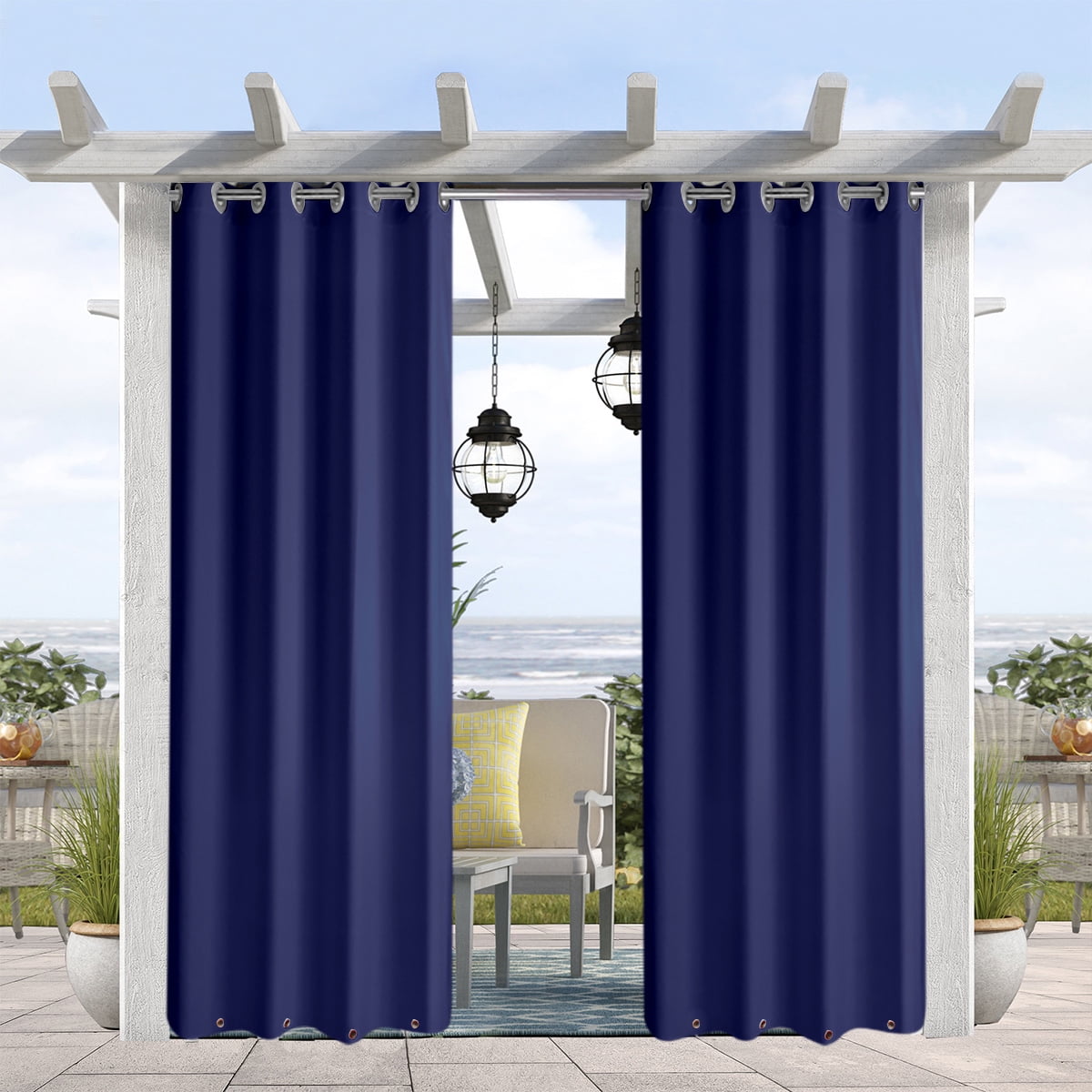 50x120-Inch Outdoor Single Window Curtain Panel Blackout UV Ray Waterproof,Blue 