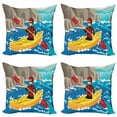 thumbnail image 1 of Adventure Throw Pillow Cushion Case Pack of 4, Cartoon Style Layout of an Adventurous Boy Kayaking in the River Water Sports, Modern Accent Double-Sided Print, 4 Sizes, Multicolor, by Ambesonne, 1 of 2
