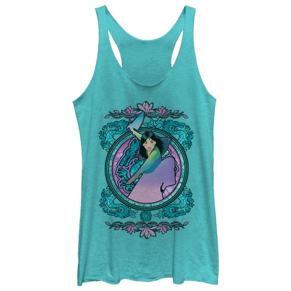 Women's Mulan Stained Glass Racerback Tank Top Tahiti Blue Small