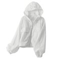 thumbnail image 2 of Nooxsoe Women's Cotton Linen Sun Protection Shirts Hoodie Long Sleeve Crinkled Gauze Sheer Drawstring Hood Muslin Button Down Shirt Women Muslin Shirt Business Casual Outfits for Women White 2XL, 2 of 6