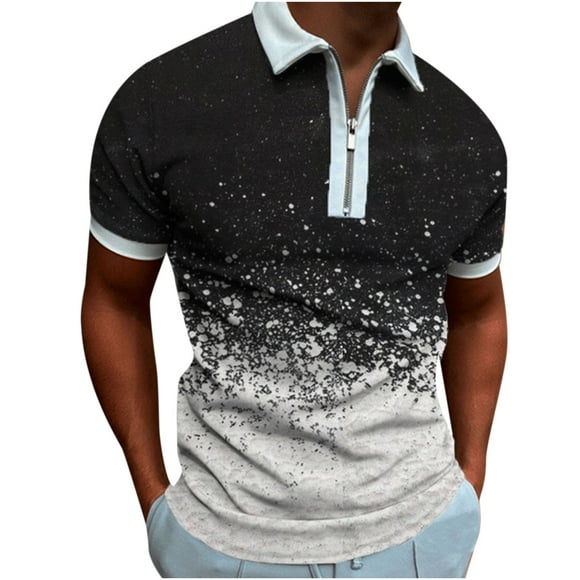 Pisexur Mens Plus Size Hawaiian Shirts M-5XL Zipper Polo Shirts for Men Boys, Summer Short Sleeve Print Business Top