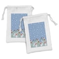 thumbnail image 1 of Christmas Fabric Pouch Set of 2, Snowman Party Themed Cartoon Composition Winter Season Elements Trees Snowflakes, Drawstring Bag for Toiletries Masks and Favors, 9" x 6", Multicolor, by Ambesonne, 1 of 2